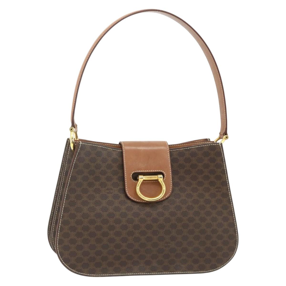 CELINE Macadam Canvas Shoulder Bag PVC Leather Brown Gold Auth mr2359A