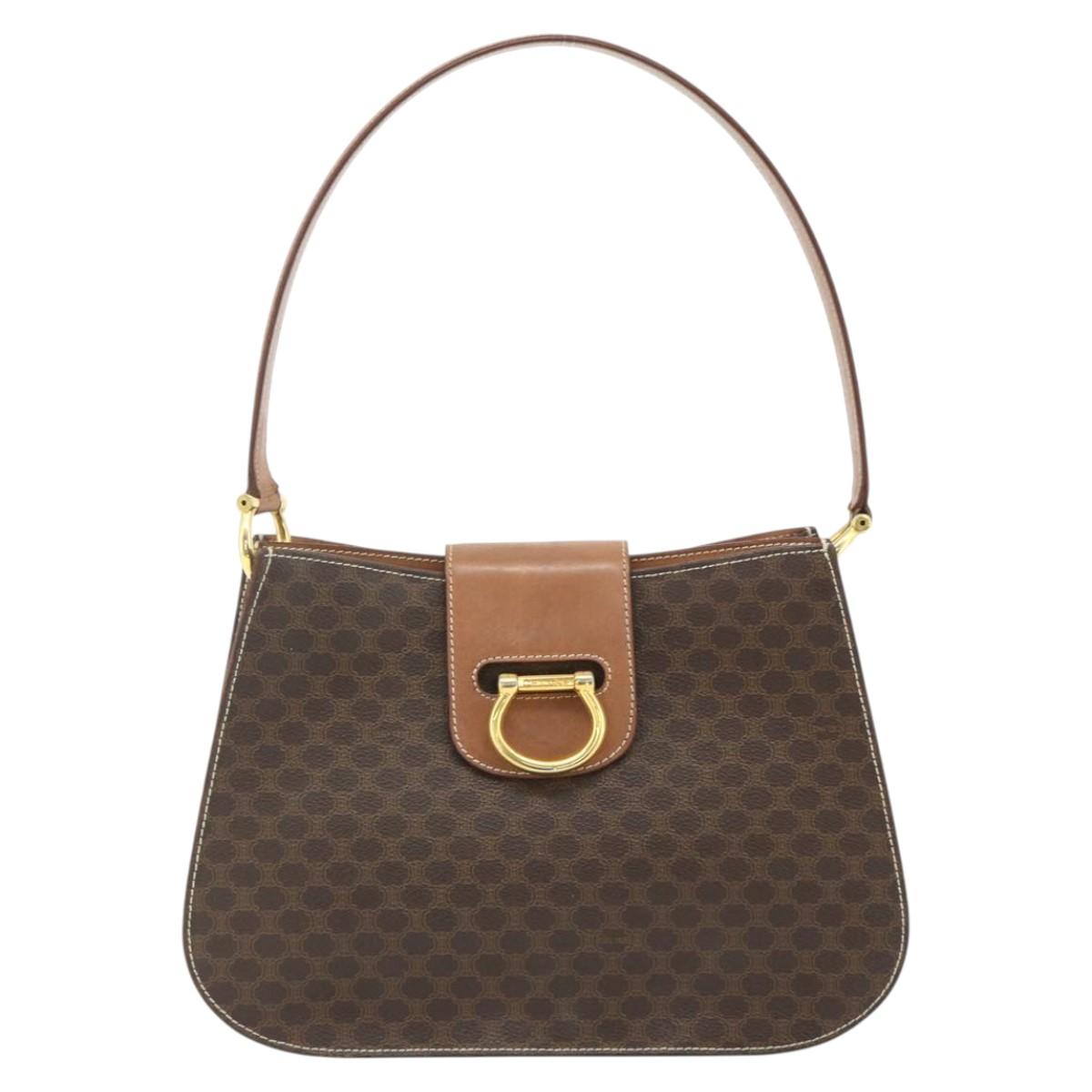 CELINE Macadam Canvas Shoulder Bag PVC Leather Brown Gold Auth mr2359A