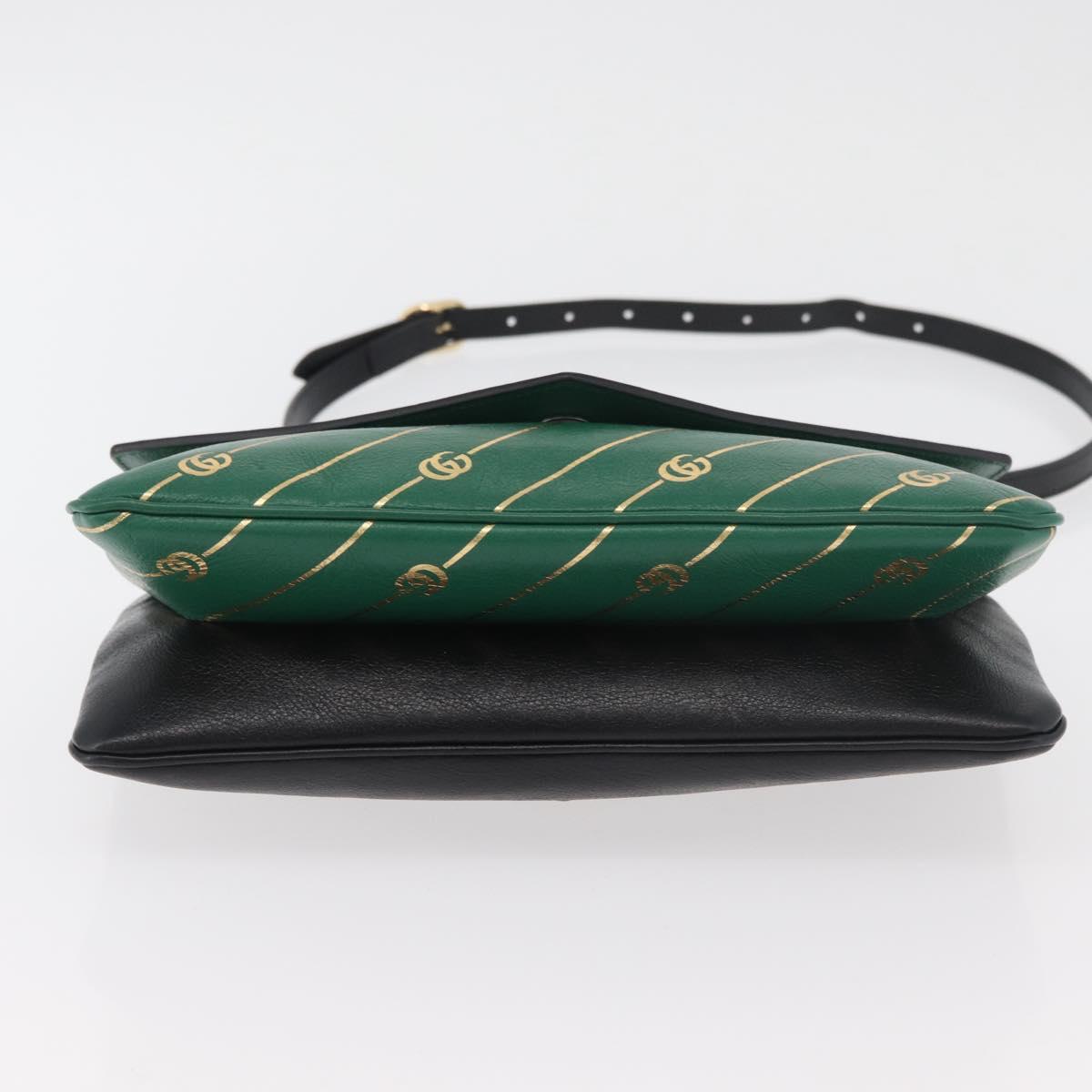 GUCCI Cat Double Face Shoulder Bag Leather Green Gold 524822 Auth mr2360V