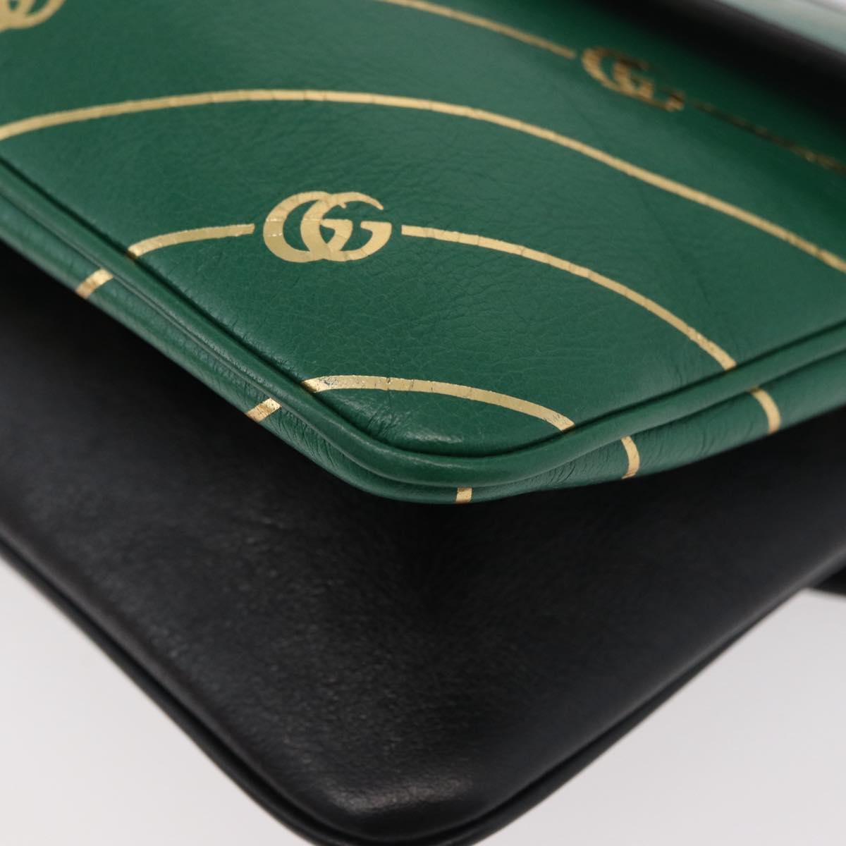 GUCCI Cat Double Face Shoulder Bag Leather Green Gold 524822 Auth mr2360V