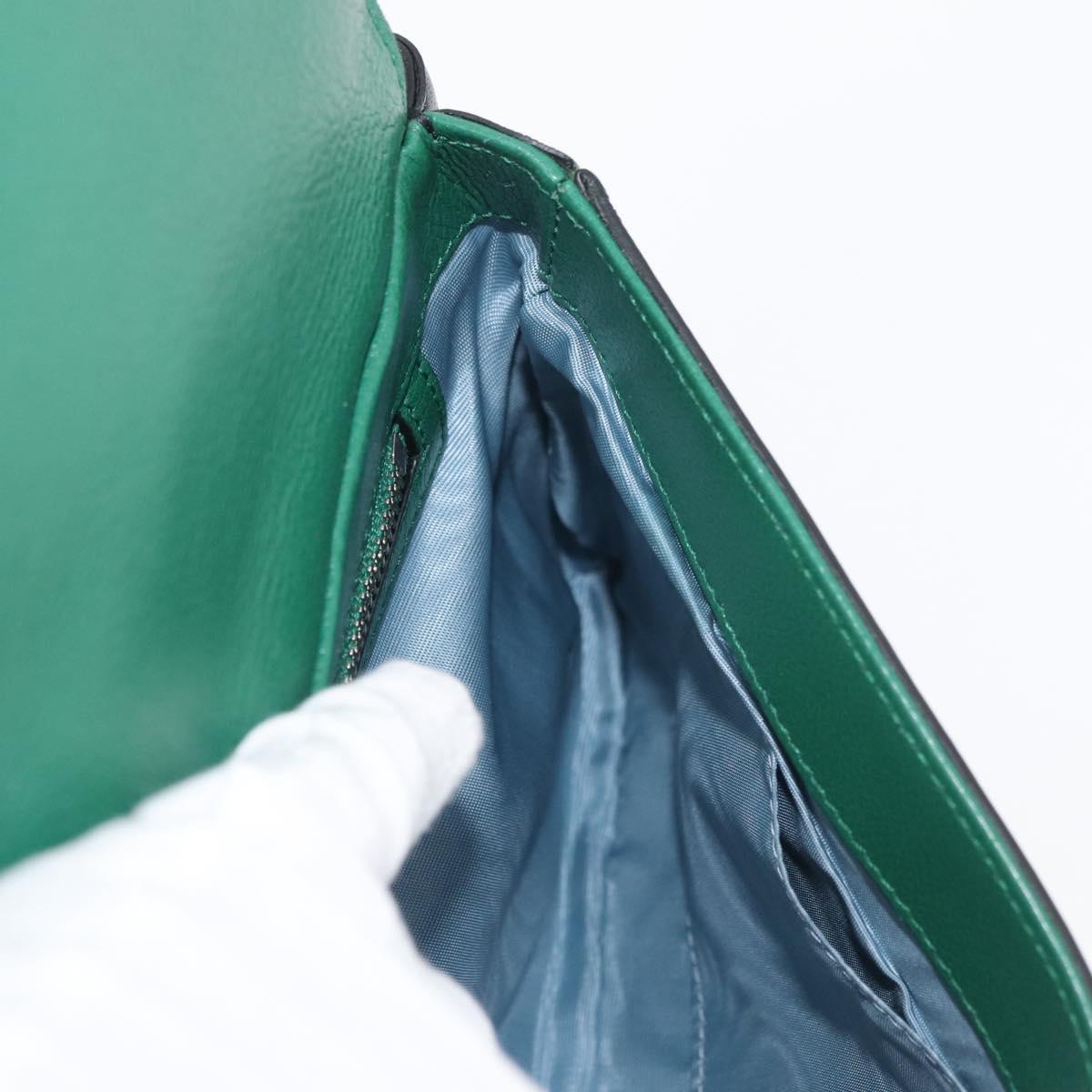 GUCCI Cat Double Face Shoulder Bag Leather Green Gold 524822 Auth mr2360V