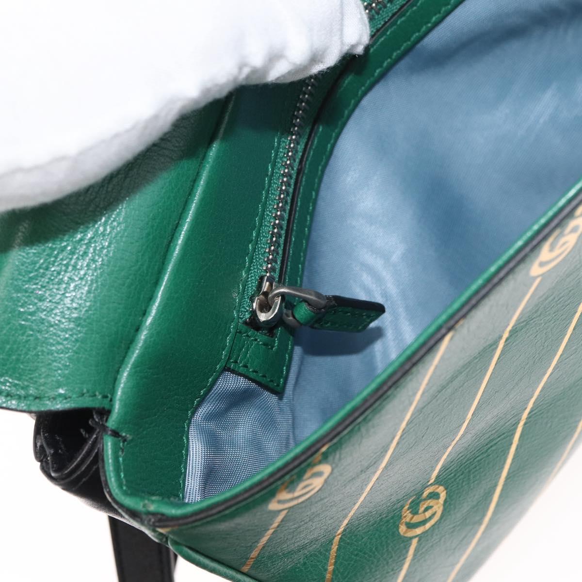 GUCCI Cat Double Face Shoulder Bag Leather Green Gold 524822 Auth mr2360V