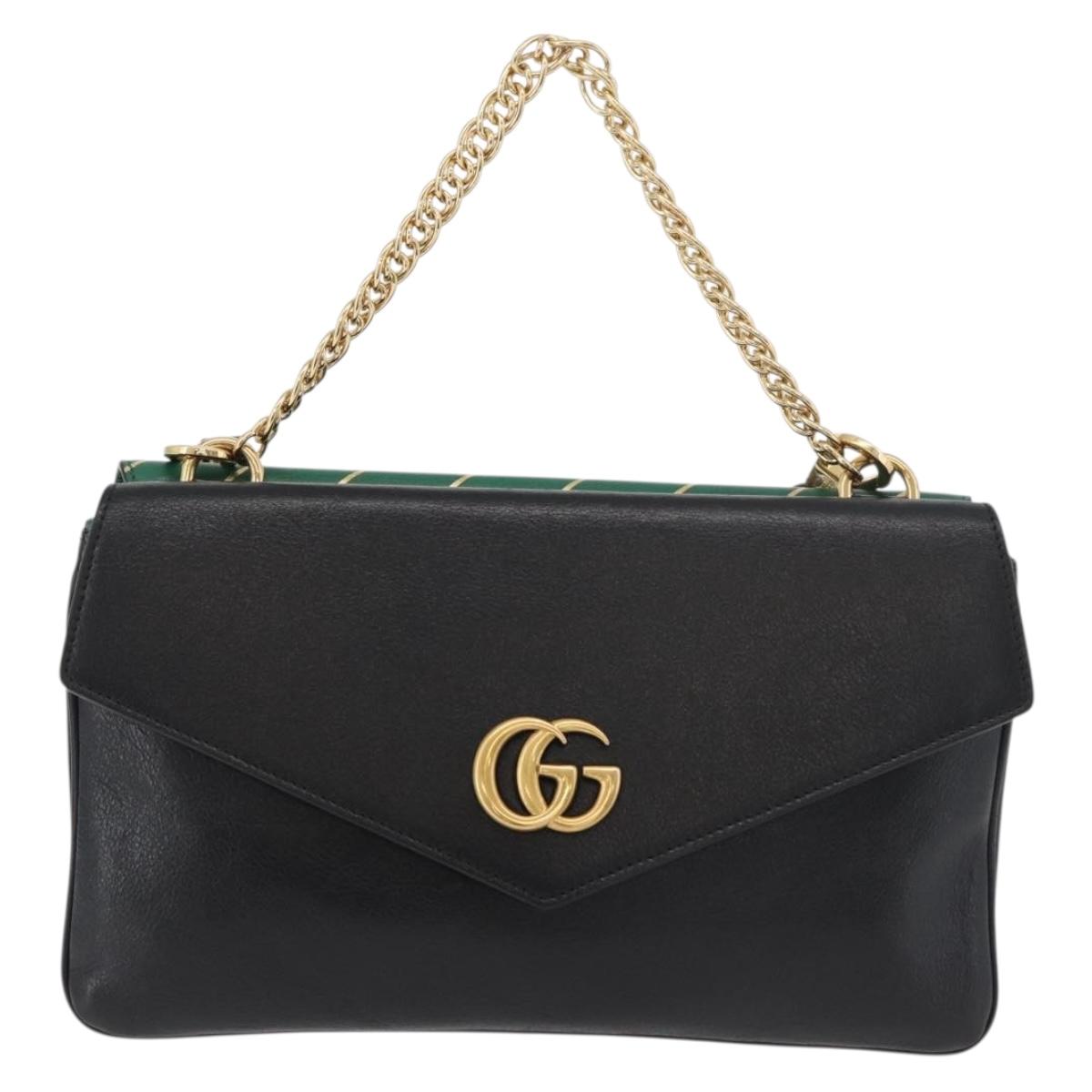 GUCCI Cat Double Face Shoulder Bag Leather Green Gold 524822 Auth mr2360V