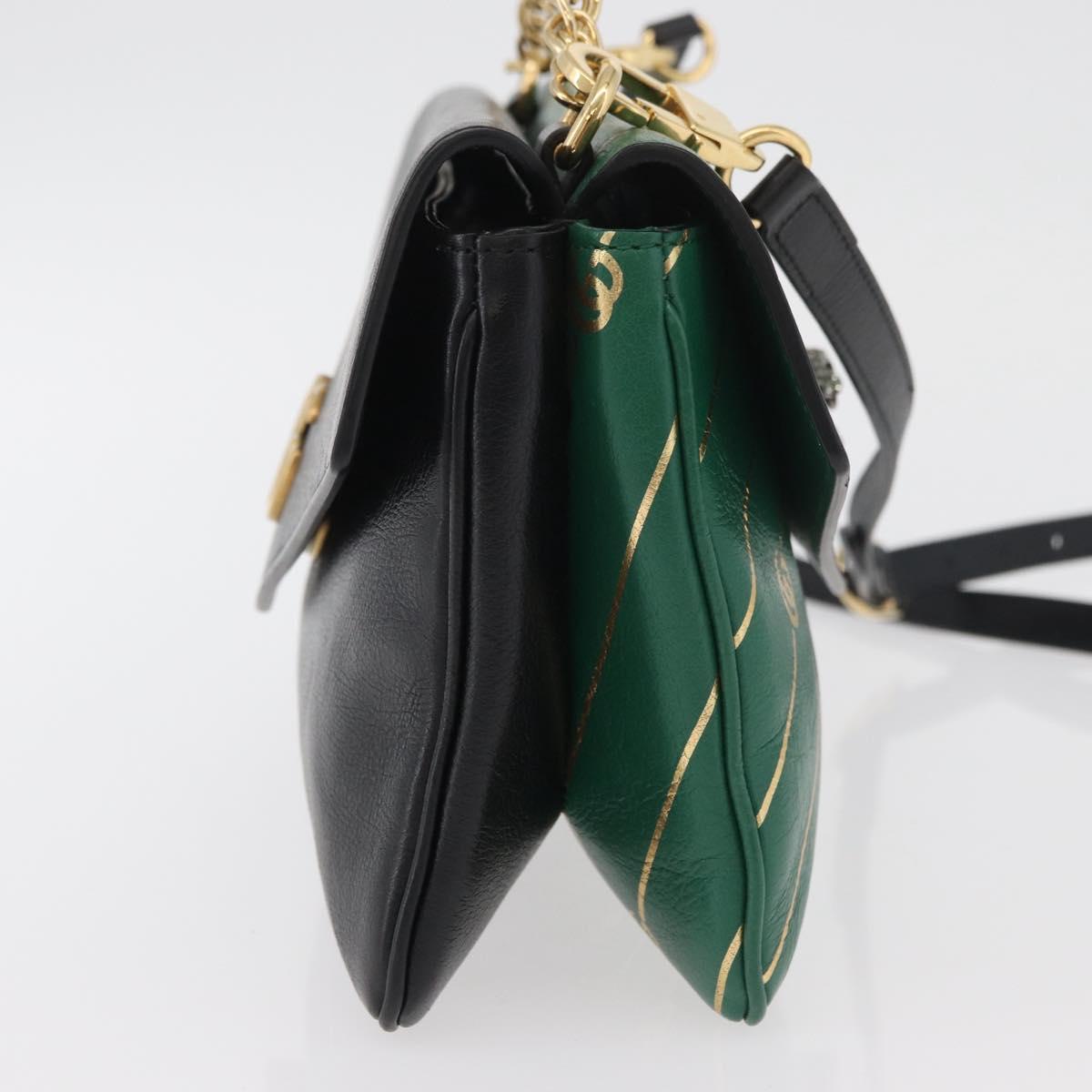 GUCCI Cat Double Face Shoulder Bag Leather Green Gold 524822 Auth mr2360V
