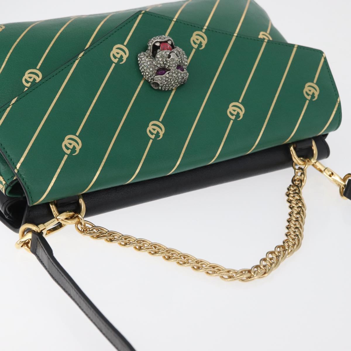 GUCCI Cat Double Face Shoulder Bag Leather Green Gold 524822 Auth mr2360V