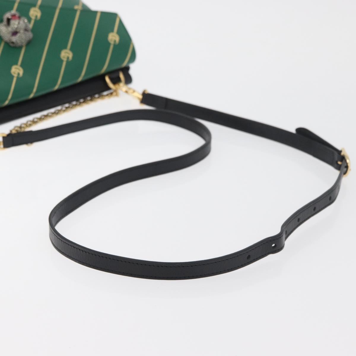GUCCI Cat Double Face Shoulder Bag Leather Green Gold 524822 Auth mr2360V