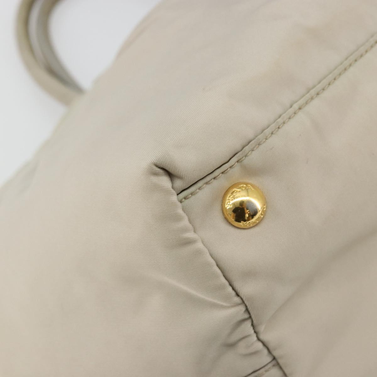 PRADA Ribbon Hand Bag Nylon Beige Gold Auth mr2363