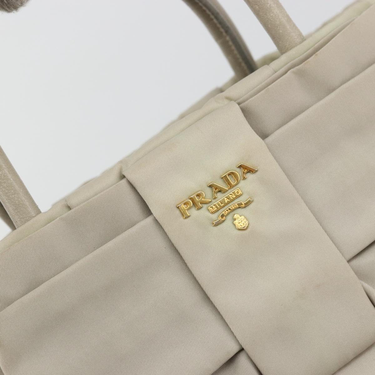 PRADA Ribbon Hand Bag Nylon Beige Gold Auth mr2363