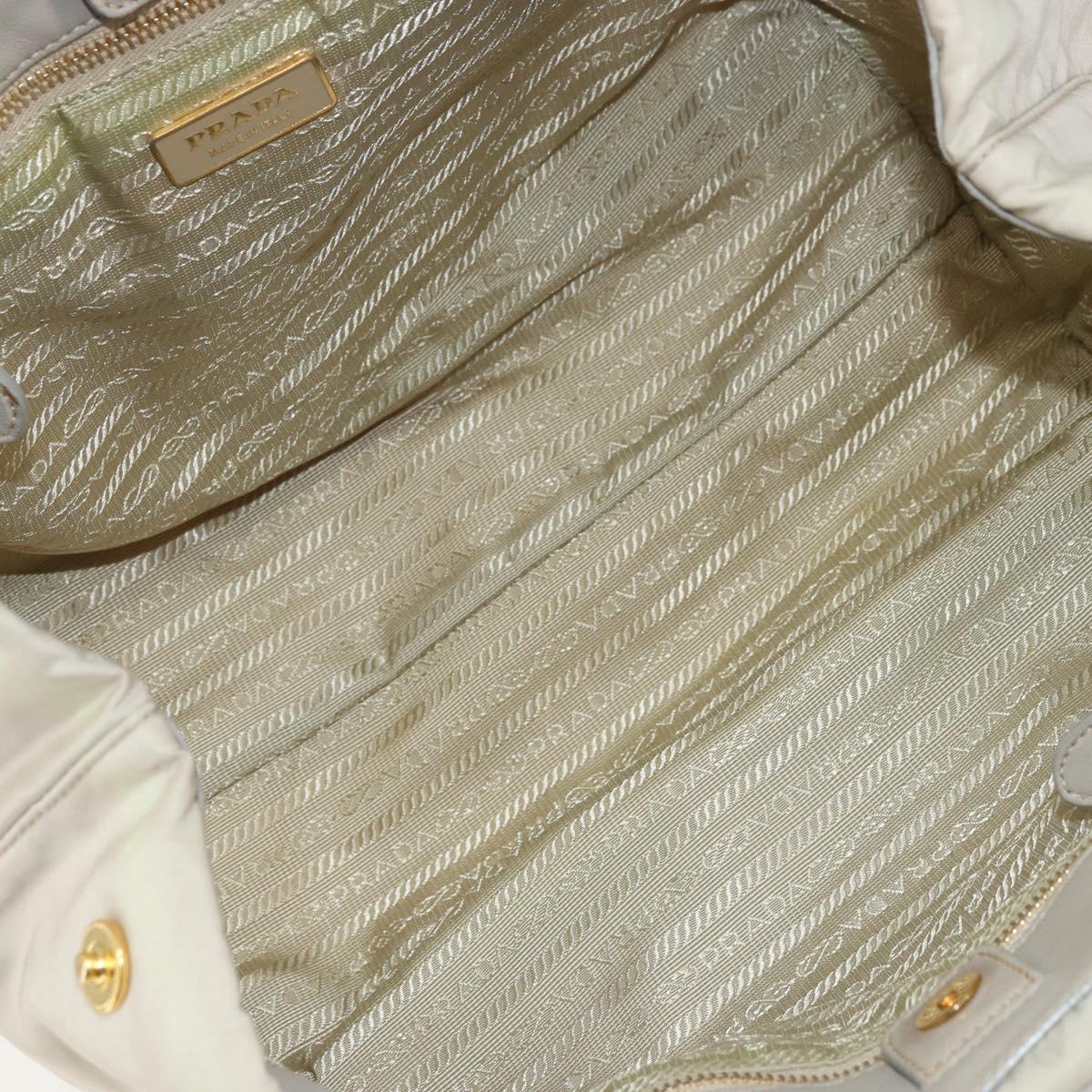 PRADA Ribbon Hand Bag Nylon Beige Gold Auth mr2363