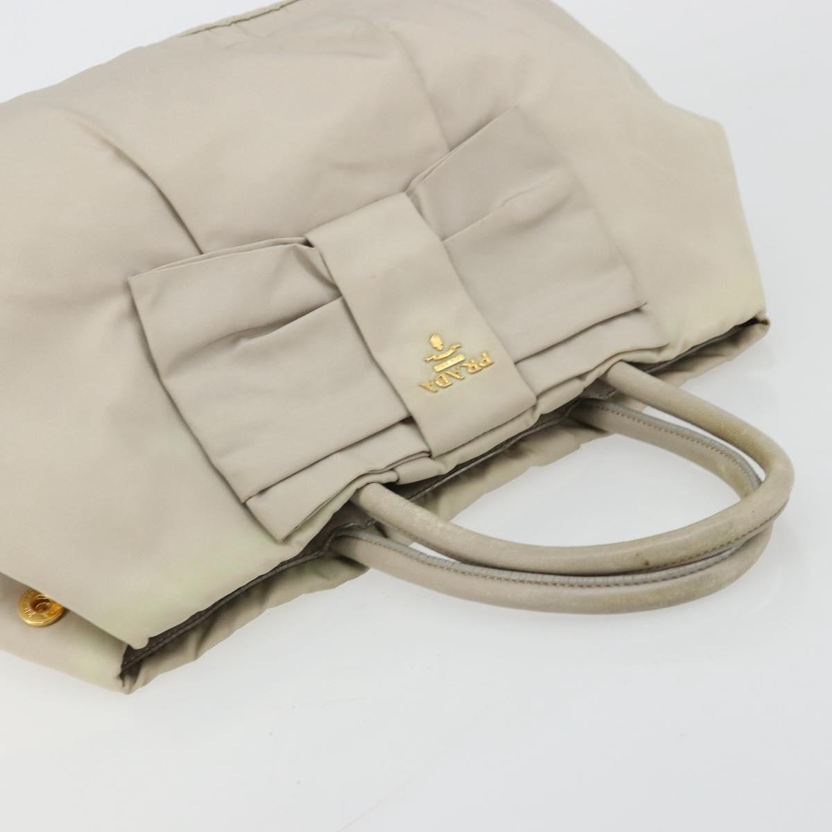 PRADA Ribbon Hand Bag Nylon Beige Gold Auth mr2363