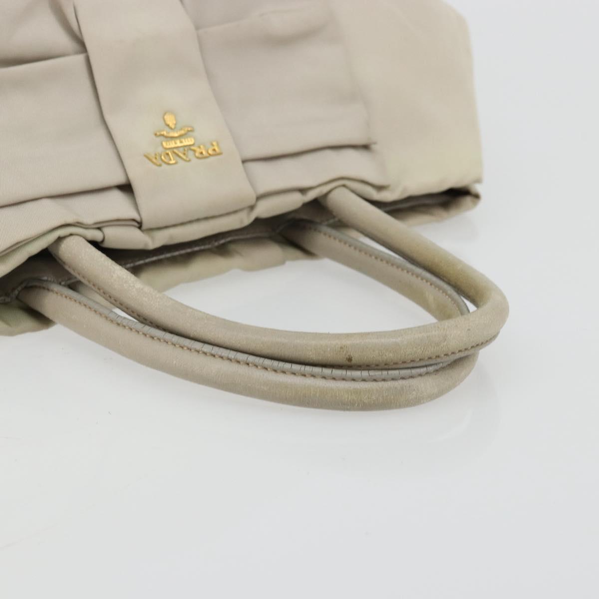 PRADA Ribbon Hand Bag Nylon Beige Gold Auth mr2363