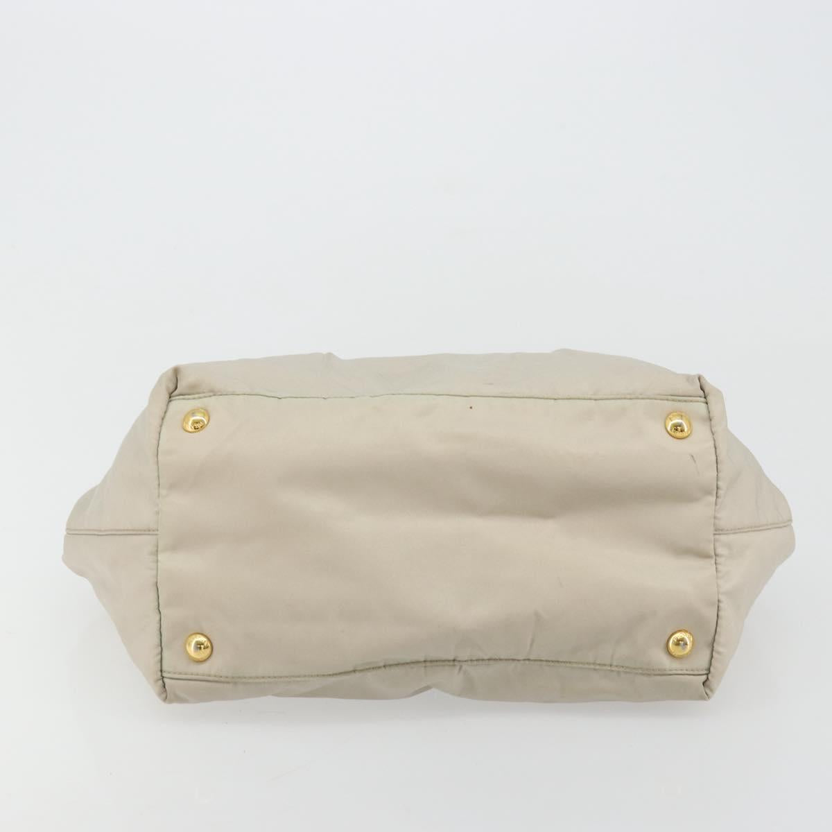 PRADA Ribbon Hand Bag Nylon Beige Gold Auth mr2363