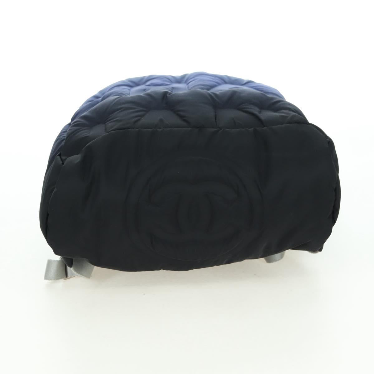 CHANEL Doudone Backpack Nylon Blue Silver CC Auth mr2366SAM