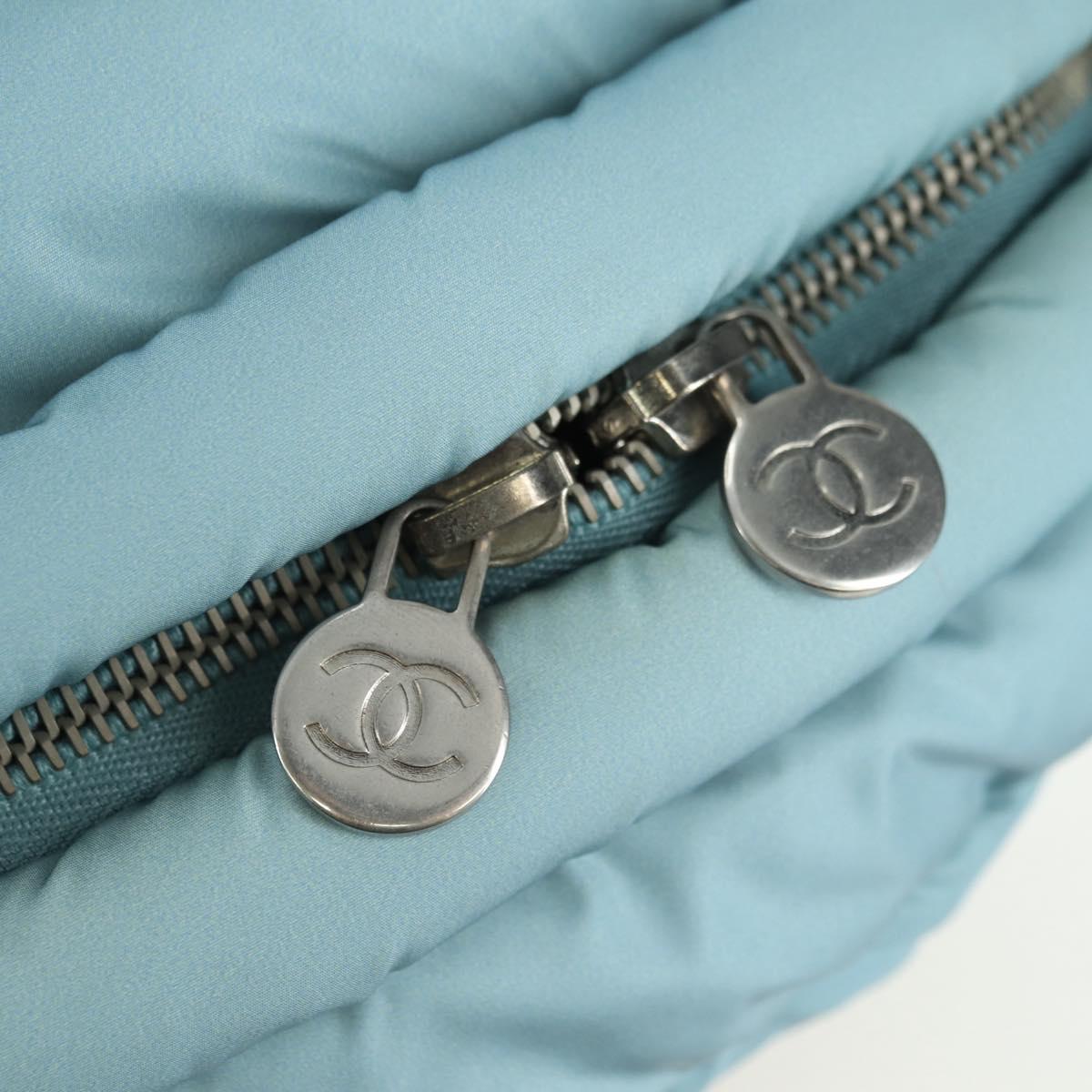 CHANEL Doudone Backpack Nylon Blue Silver CC Auth mr2366SAM
