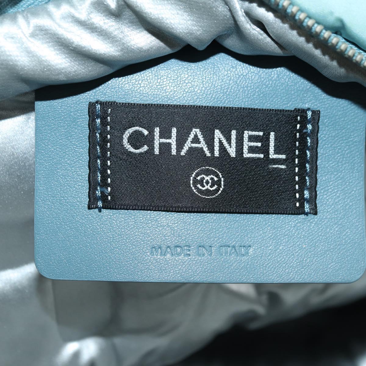 CHANEL Doudone Backpack Nylon Blue Silver CC Auth mr2366SAM