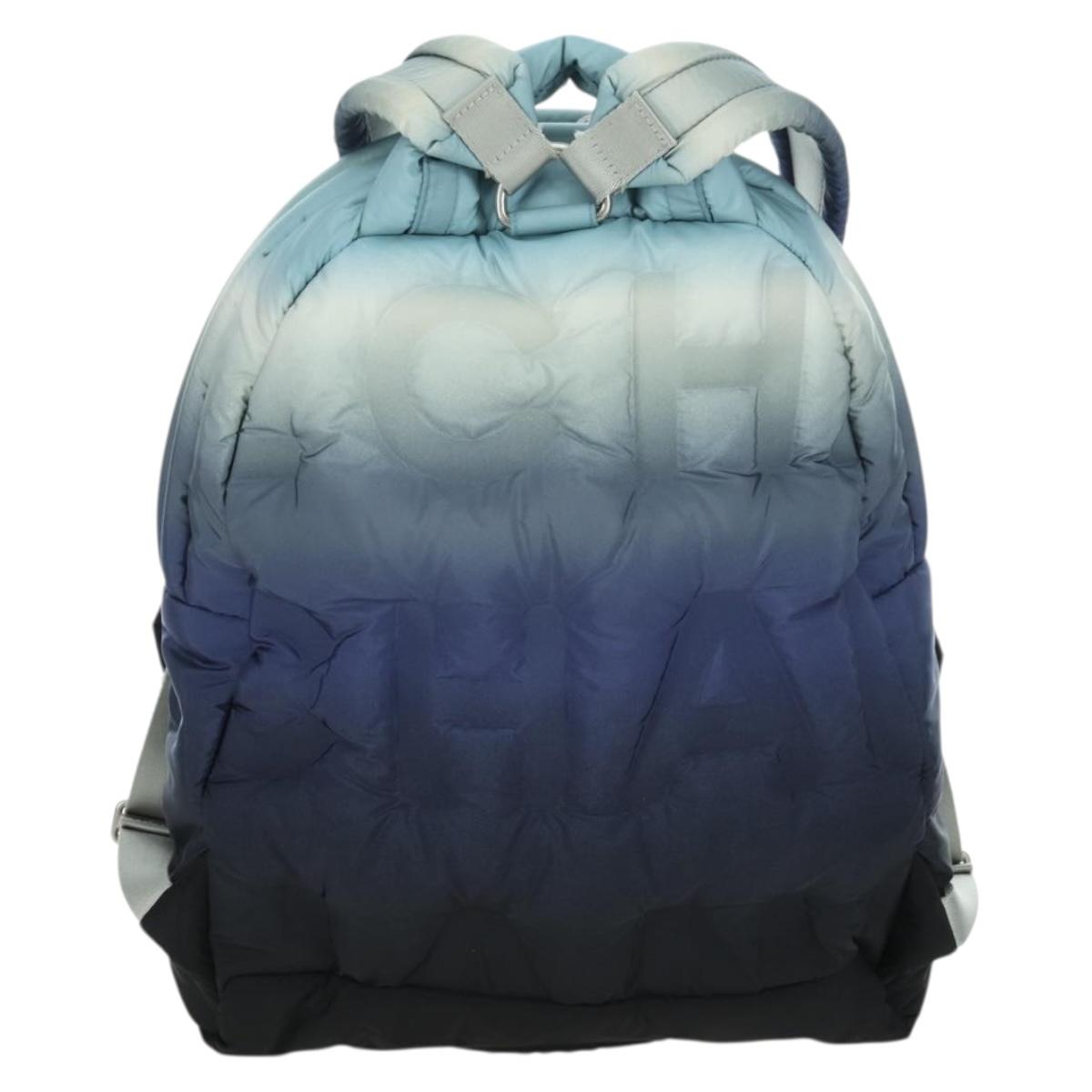 CHANEL Doudone Backpack Nylon Blue Silver CC Auth mr2366SAM