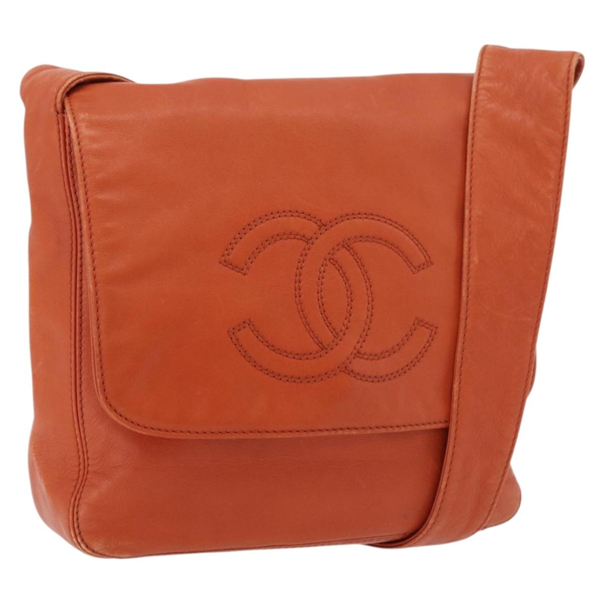 CHANEL Shoulder Bag Lamb Skin Orange CC Auth mr2369