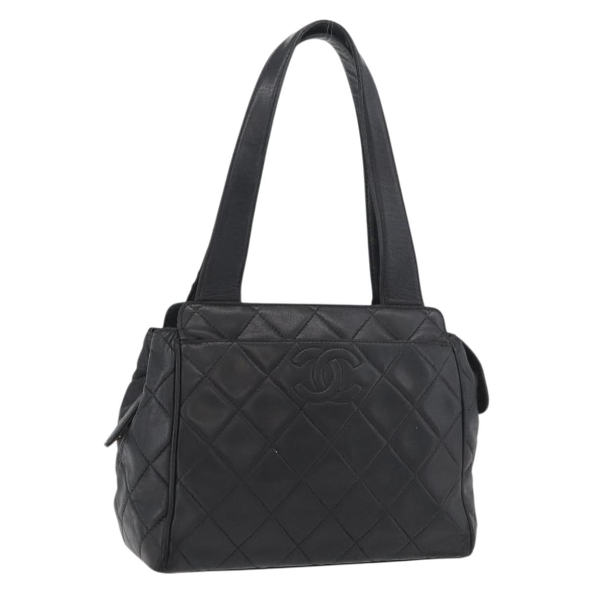 CHANEL Matelasse Hand Bag Lamb Skin Black Gold CC Auth mr2374A