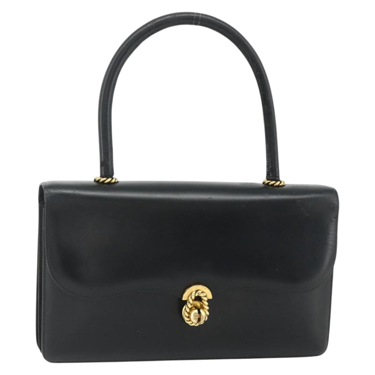 HERMES Escal Hand Bag Leather Black Gold Auth mr2377A