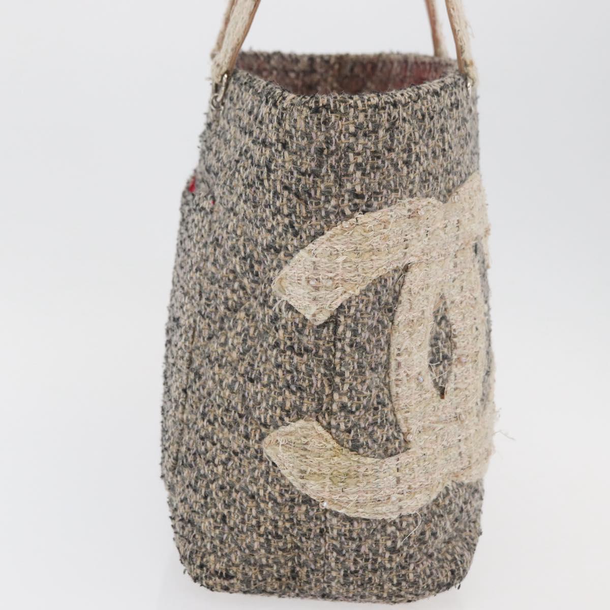 CHANEL Cambon Line Tote Bag Tweed Gray Silver CC Auth mr2380A
