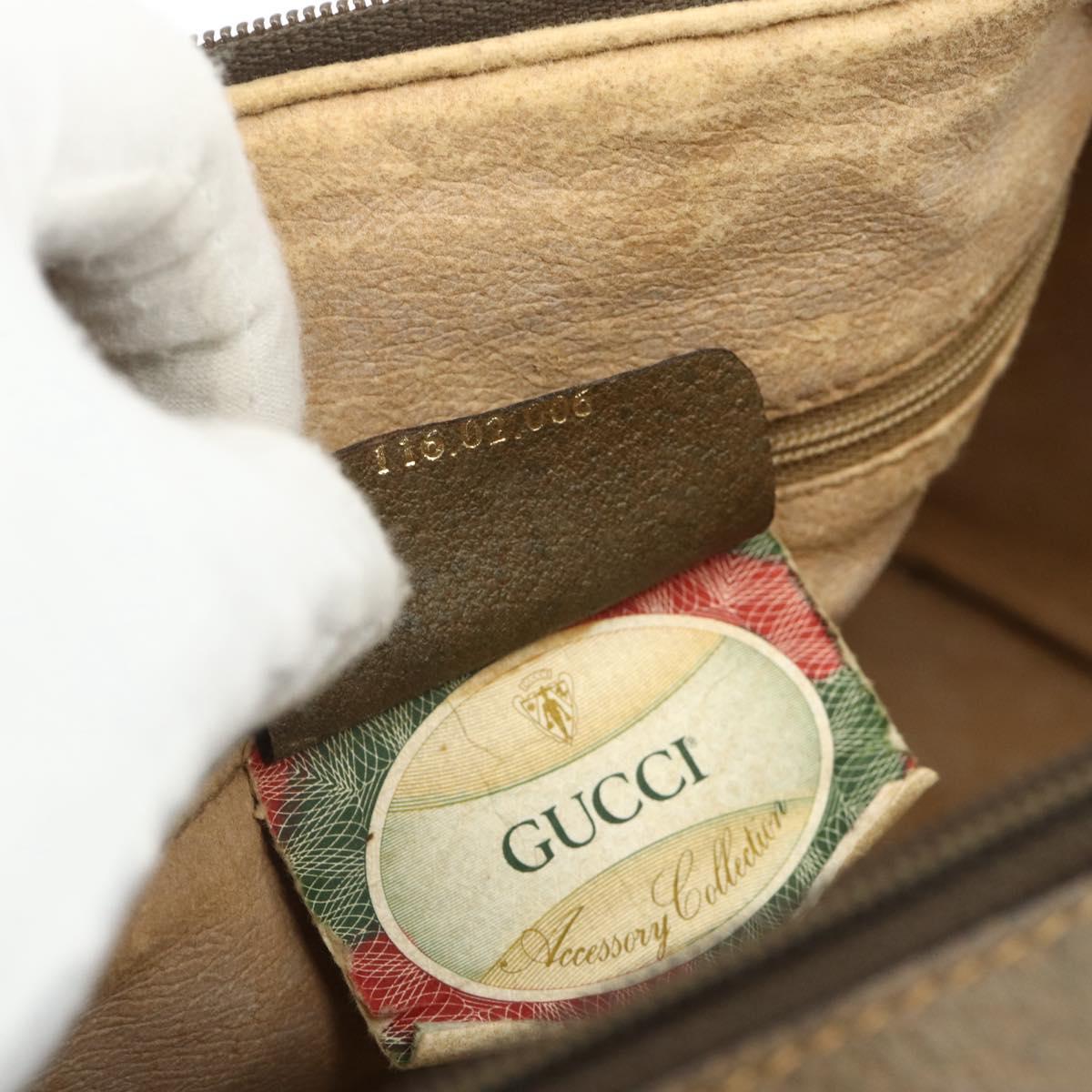 GUCCI GG Supreme Web Sherry Line Boston Bag PVC Beige Gold Auth mr2389
