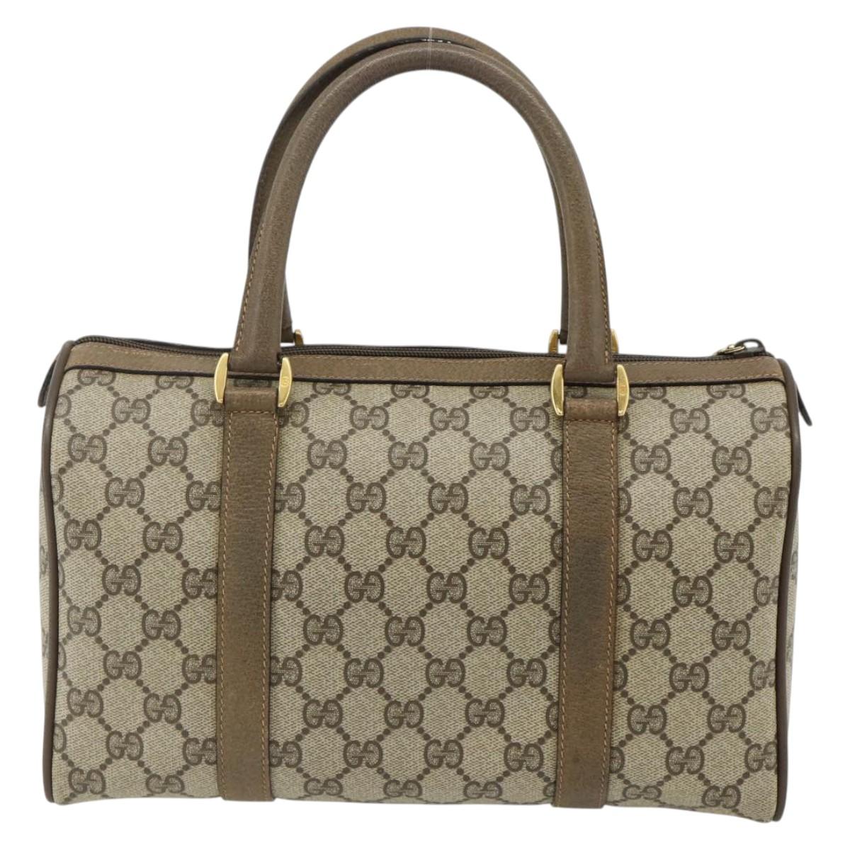GUCCI GG Supreme Web Sherry Line Boston Bag PVC Beige Gold Auth mr2389