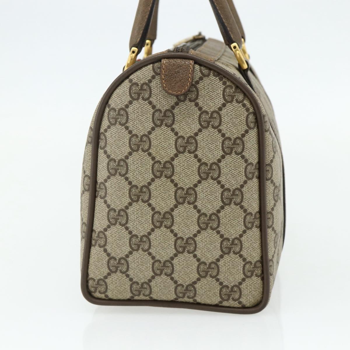GUCCI GG Supreme Web Sherry Line Boston Bag PVC Beige Gold Auth mr2389