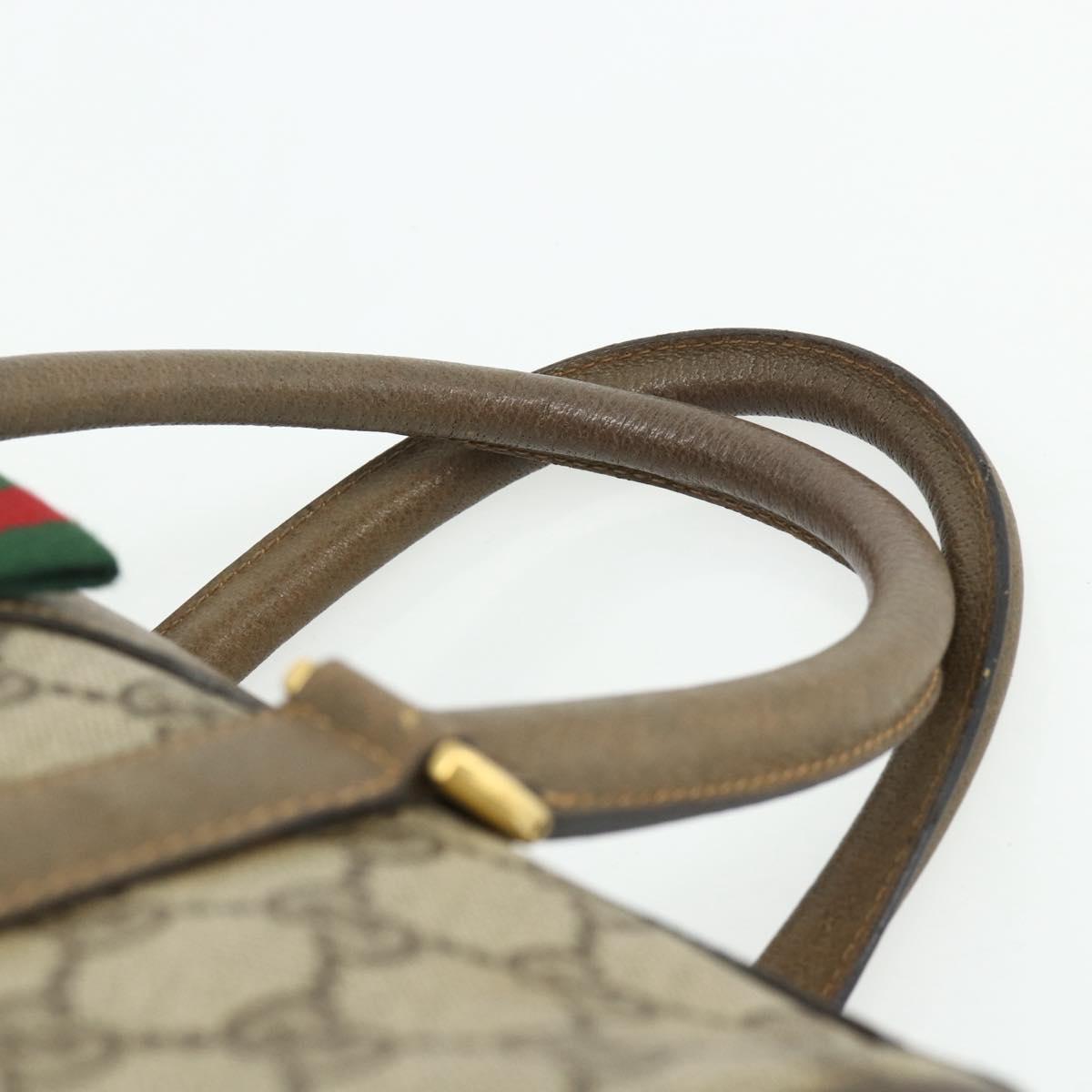 GUCCI GG Supreme Web Sherry Line Boston Bag PVC Beige Gold Auth mr2389