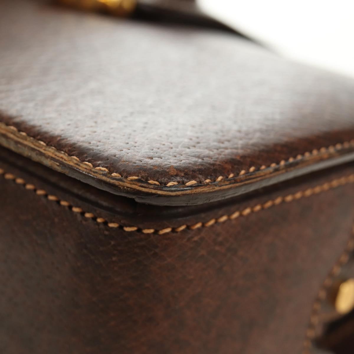 GUCCI Hand Bag Leather Brown Gold Auth mr2390