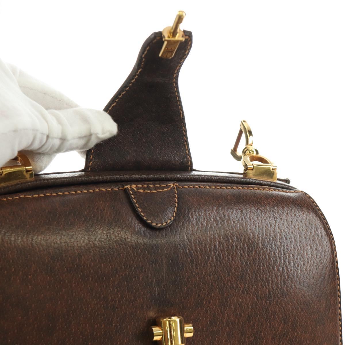 GUCCI Hand Bag Leather Brown Gold Auth mr2390