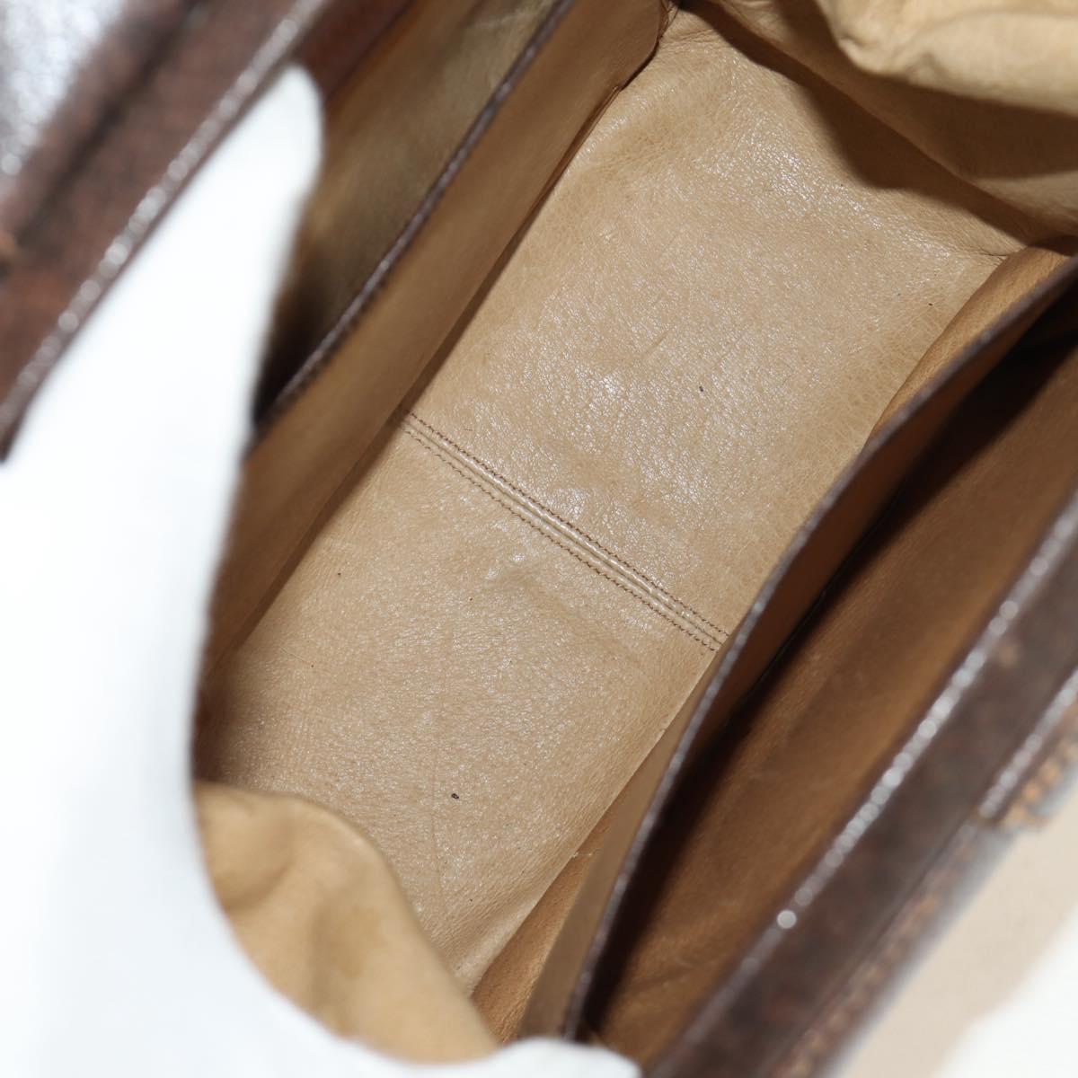 GUCCI Hand Bag Leather Brown Gold Auth mr2390