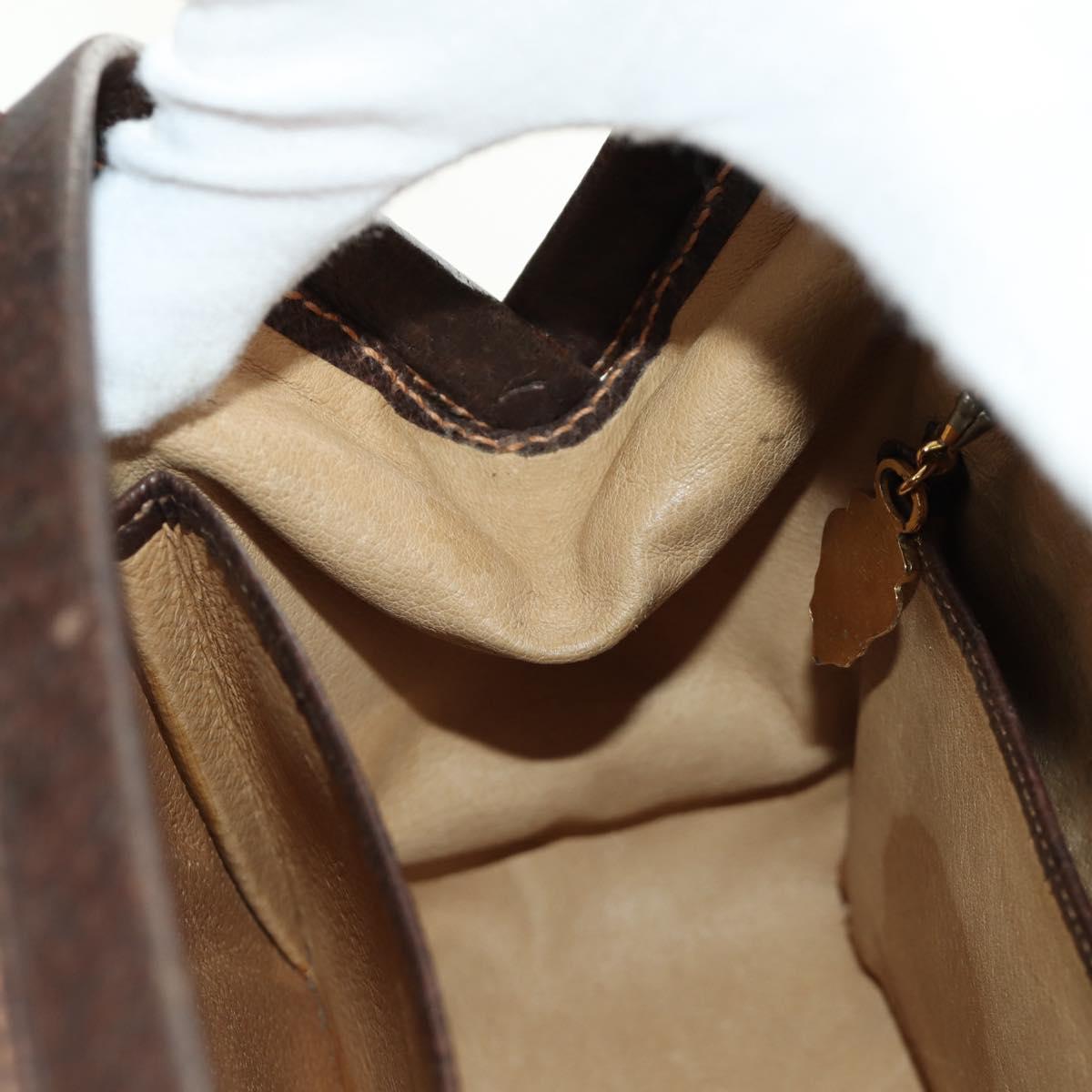 GUCCI Hand Bag Leather Brown Gold Auth mr2390