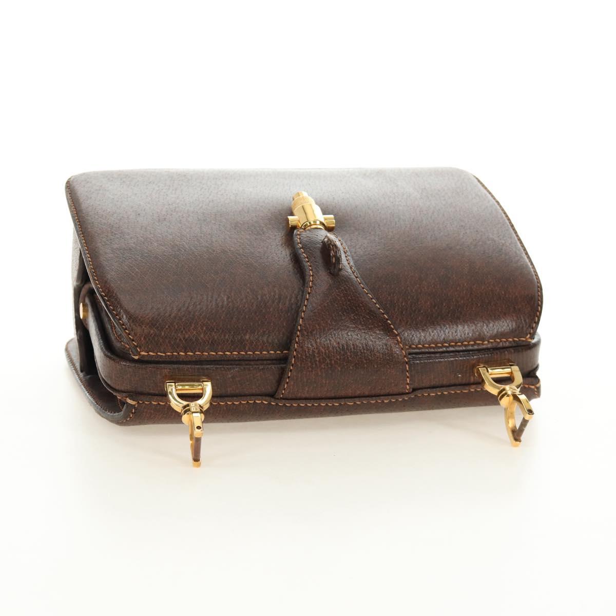 GUCCI Hand Bag Leather Brown Gold Auth mr2390