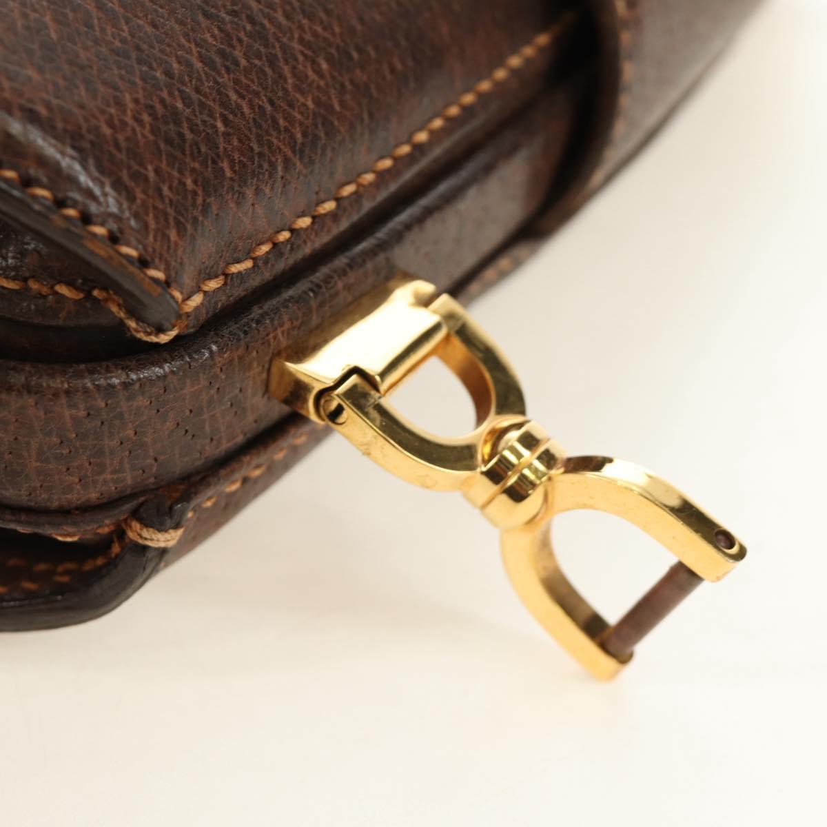 GUCCI Hand Bag Leather Brown Gold Auth mr2390