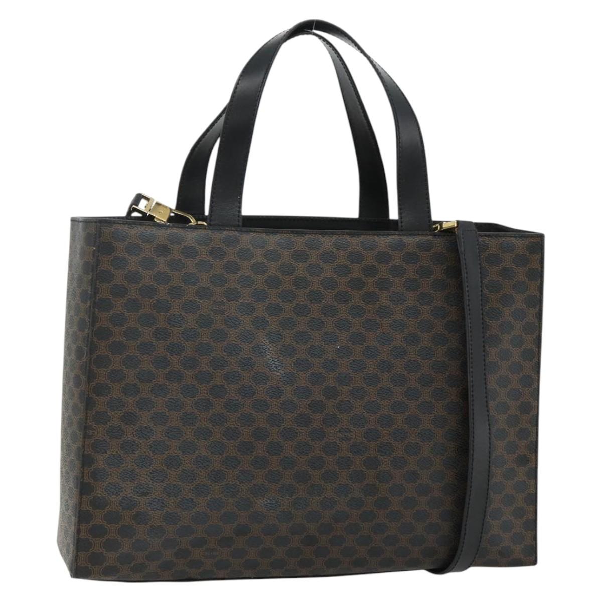 CELINE Macadam Canvas Hand Bag PVC Leather 2way Black Gold Auth mr2396A
