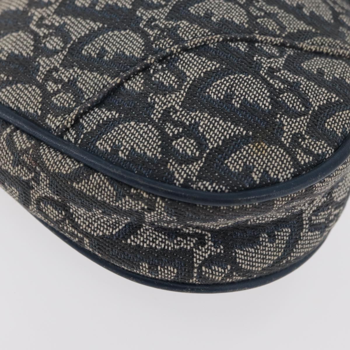 Christian Dior Trotter Canvas Accessory Pouch Navy Silver Auth mr2399A