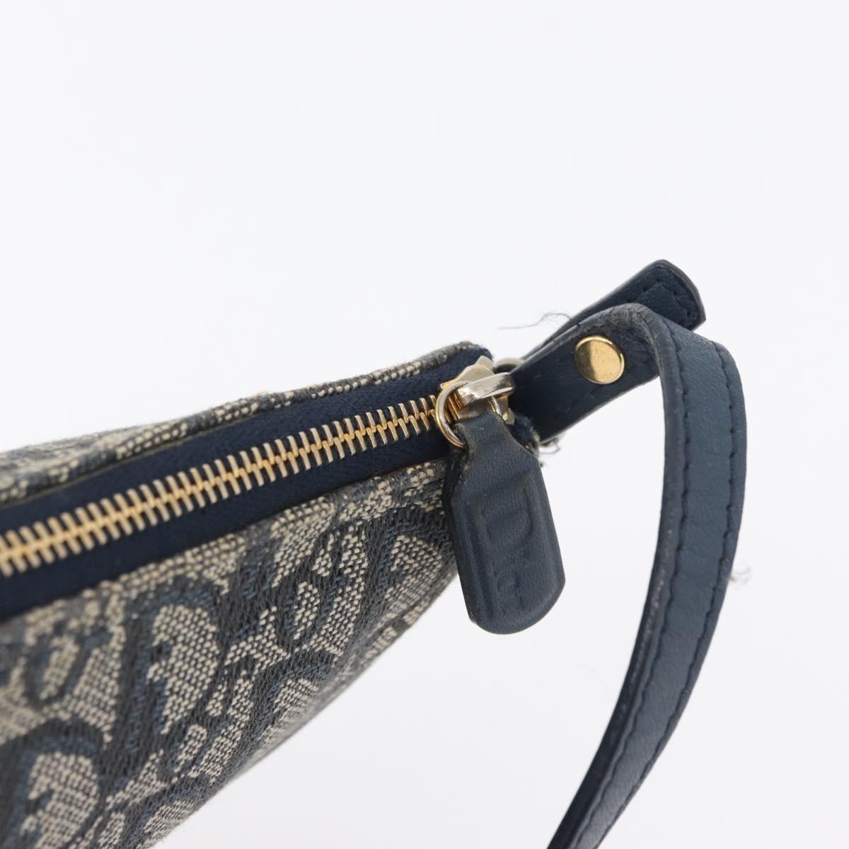 Christian Dior Trotter Canvas Accessory Pouch Navy Silver Auth mr2399A