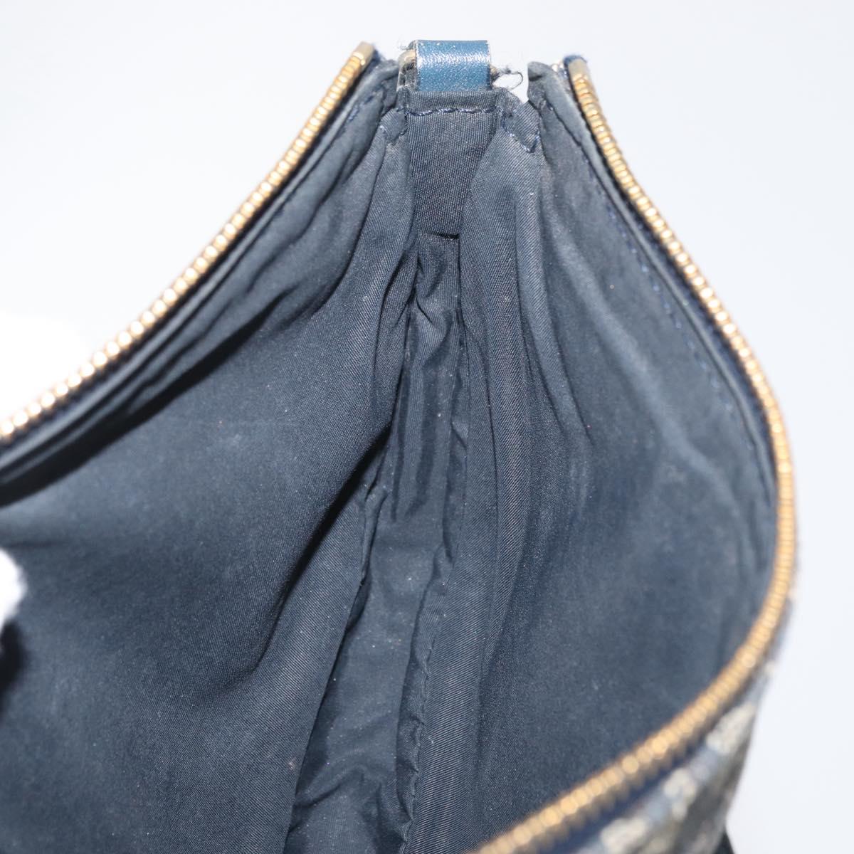 Christian Dior Trotter Canvas Accessory Pouch Navy Silver Auth mr2399A
