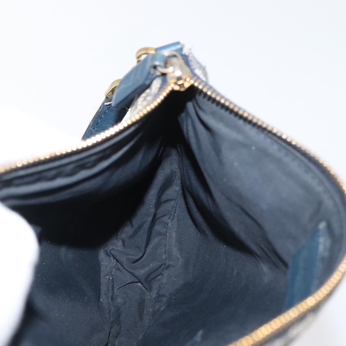 Christian Dior Trotter Canvas Accessory Pouch Navy Silver Auth mr2399A