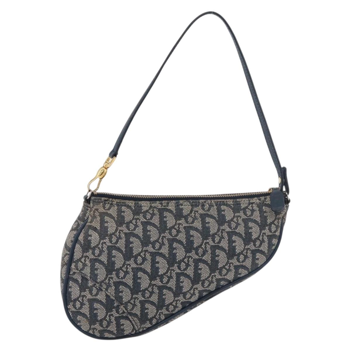 Christian Dior Trotter Canvas Accessory Pouch Navy Silver Auth mr2399A