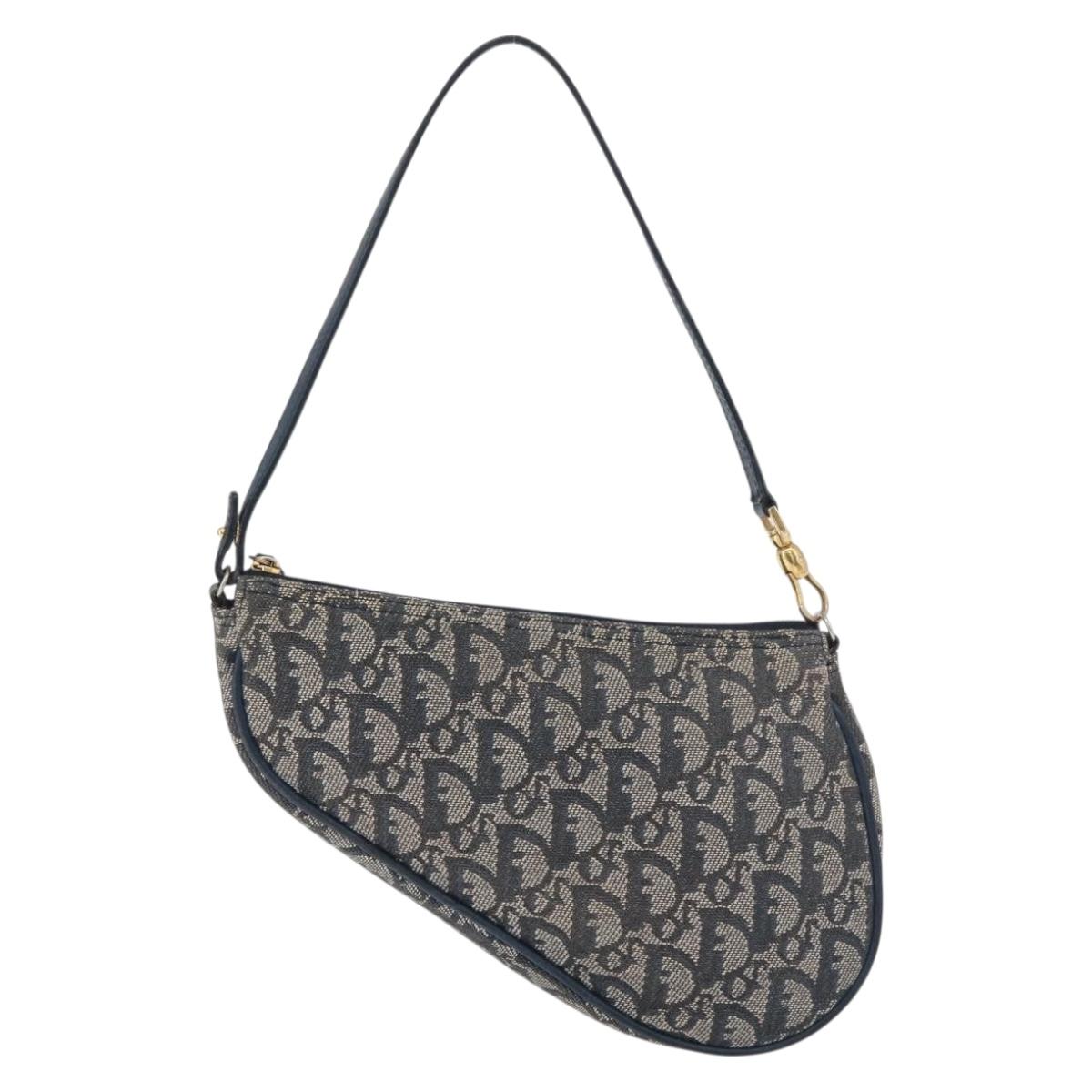 Christian Dior Trotter Canvas Accessory Pouch Navy Silver Auth mr2399A
