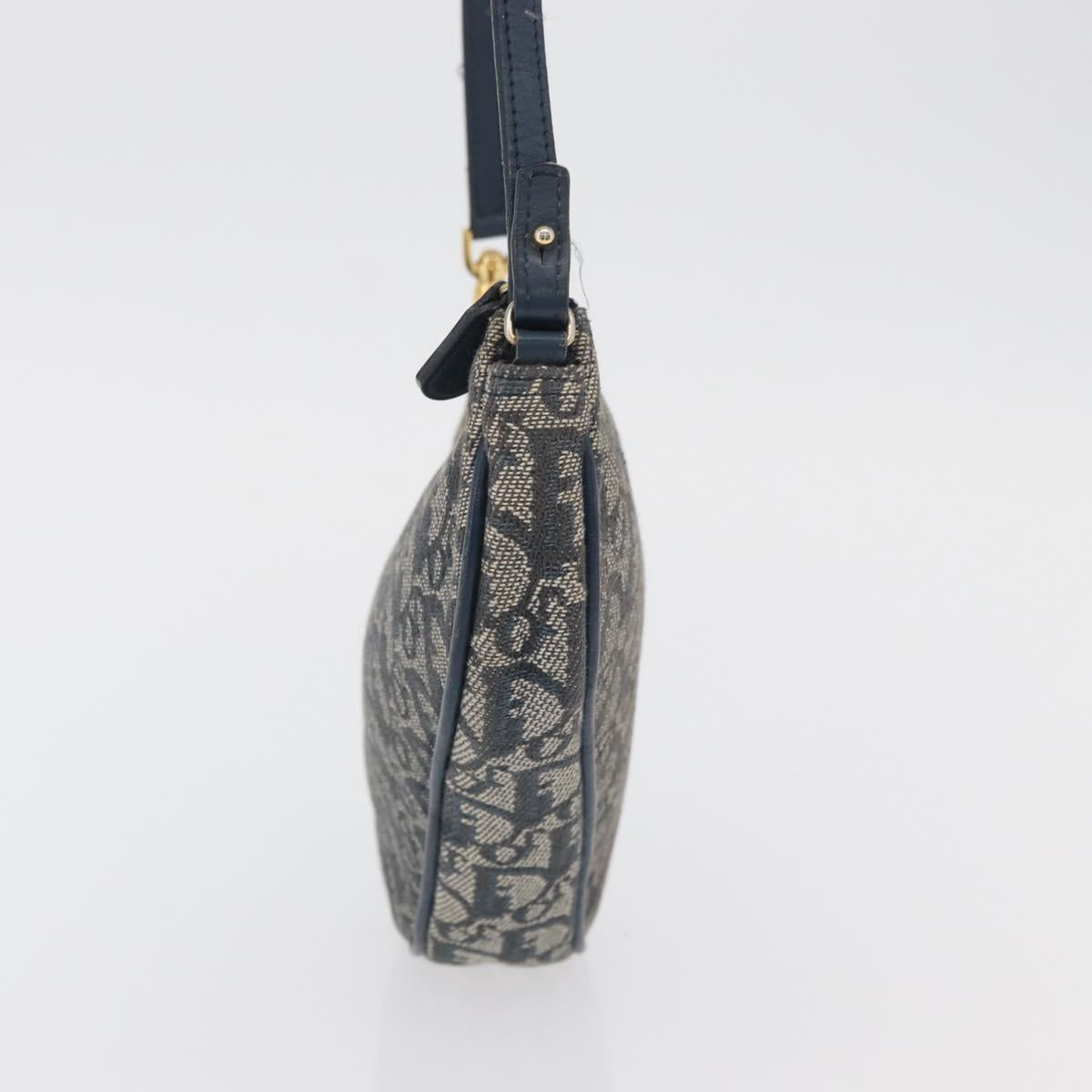Christian Dior Trotter Canvas Accessory Pouch Navy Silver Auth mr2399A