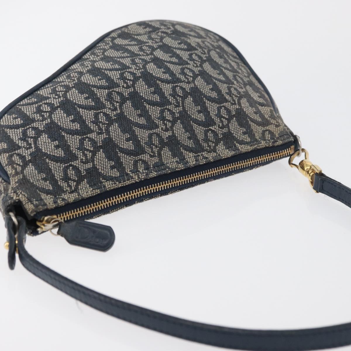 Christian Dior Trotter Canvas Accessory Pouch Navy Silver Auth mr2399A
