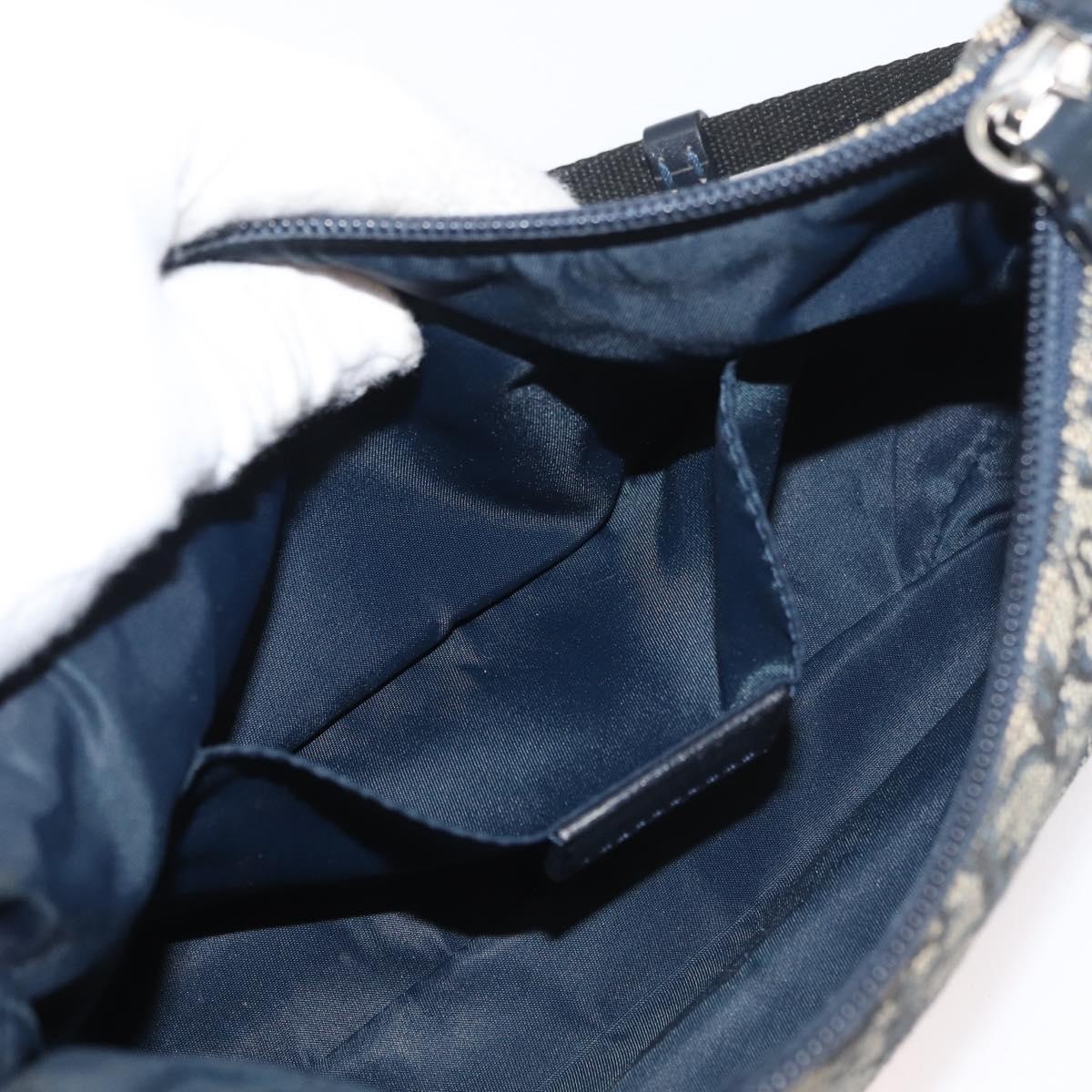 Christian Dior Trotter Canvas Accessory Pouch Navy Silver Auth mr2400