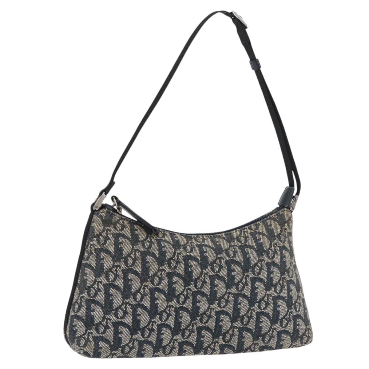 Christian Dior Trotter Canvas Accessory Pouch Navy Silver Auth mr2400