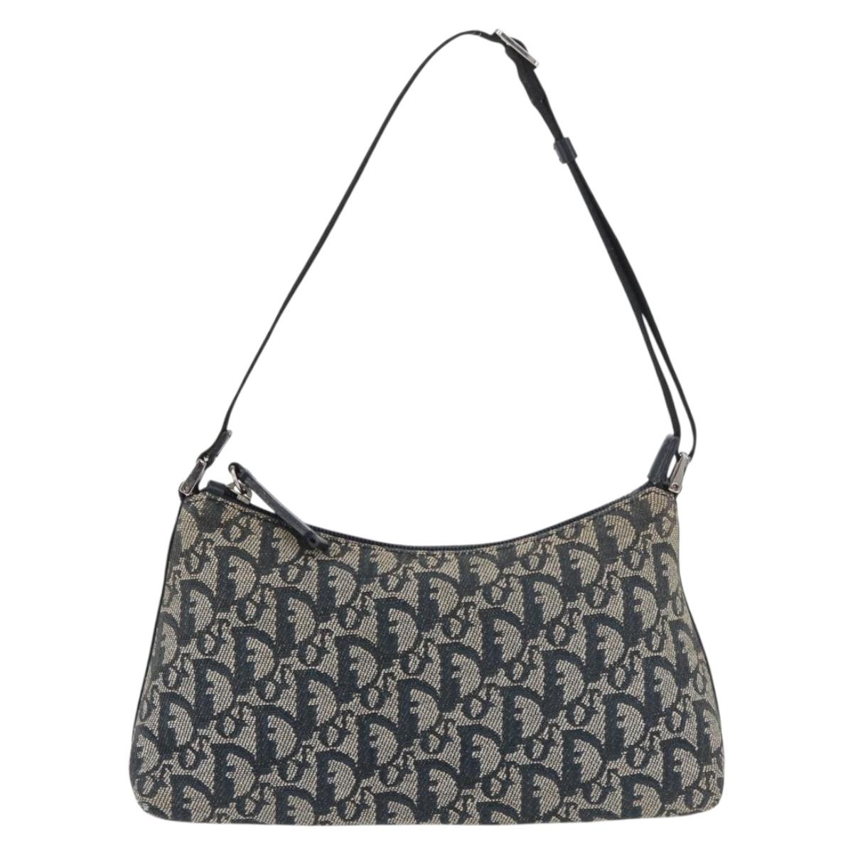 Christian Dior Trotter Canvas Accessory Pouch Navy Silver Auth mr2400