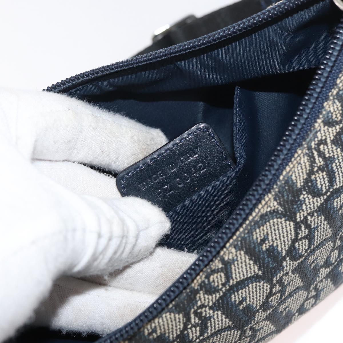 Christian Dior Trotter Canvas Accessory Pouch Navy Silver Auth mr2400