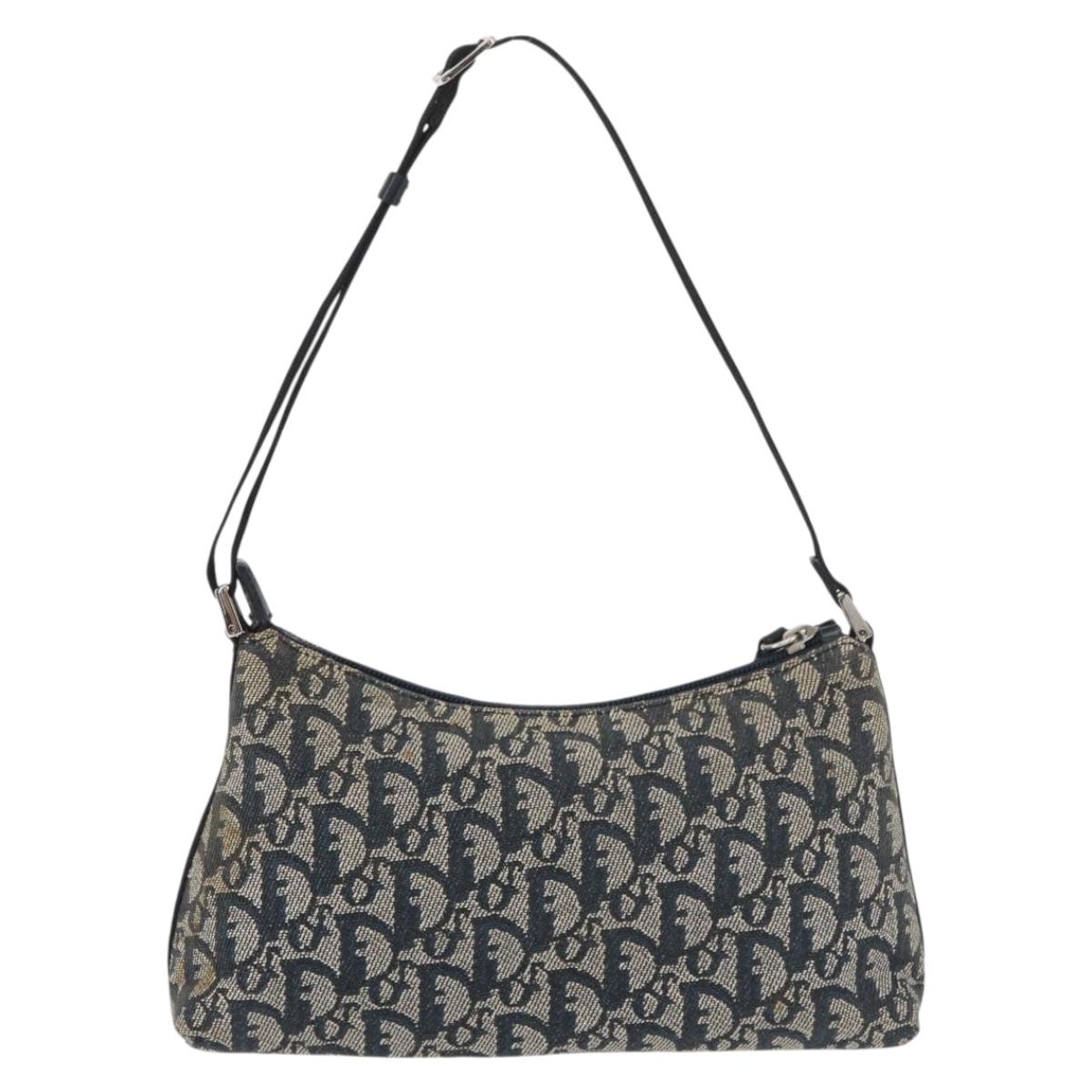 Christian Dior Trotter Canvas Accessory Pouch Navy Silver Auth mr2400