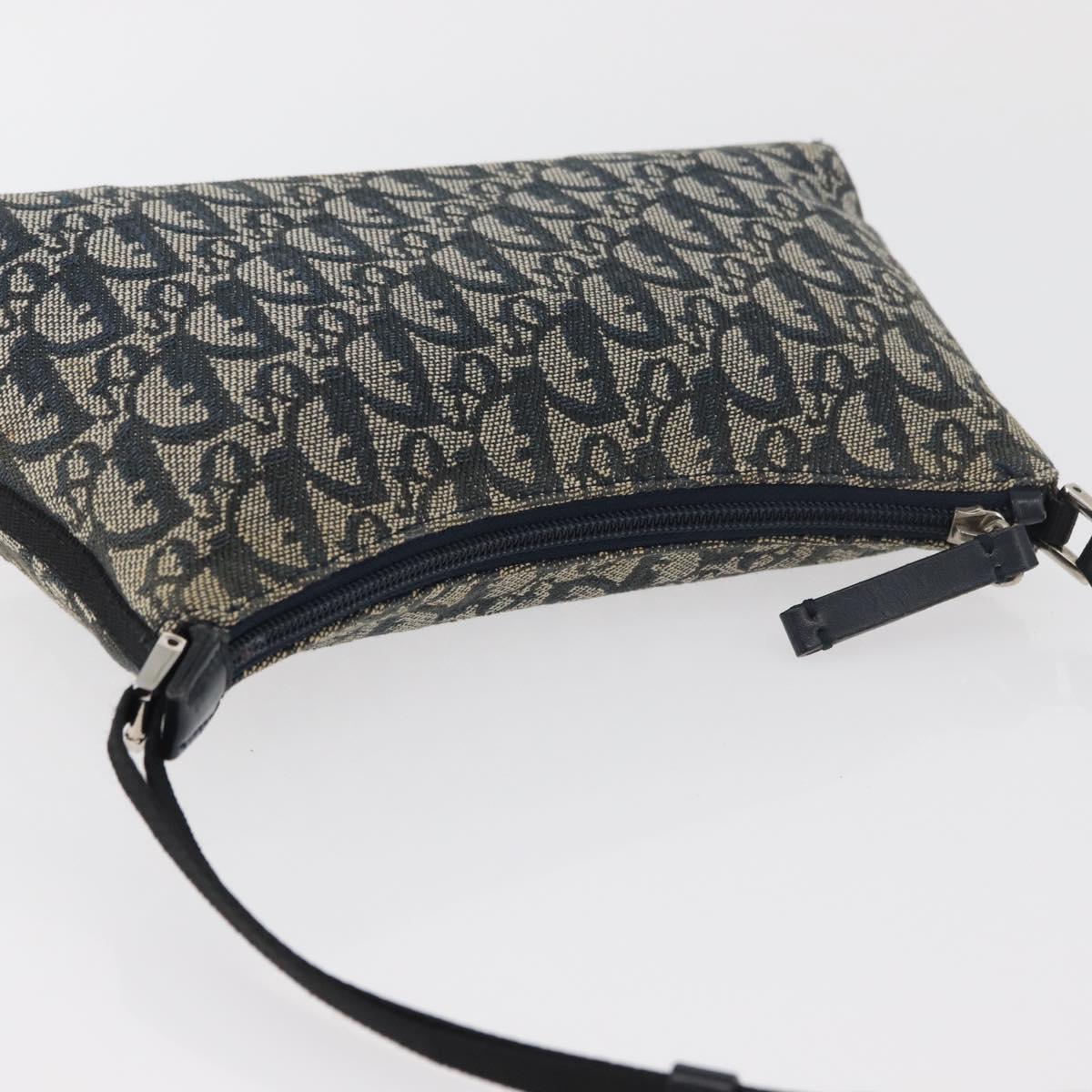 Christian Dior Trotter Canvas Accessory Pouch Navy Silver Auth mr2400