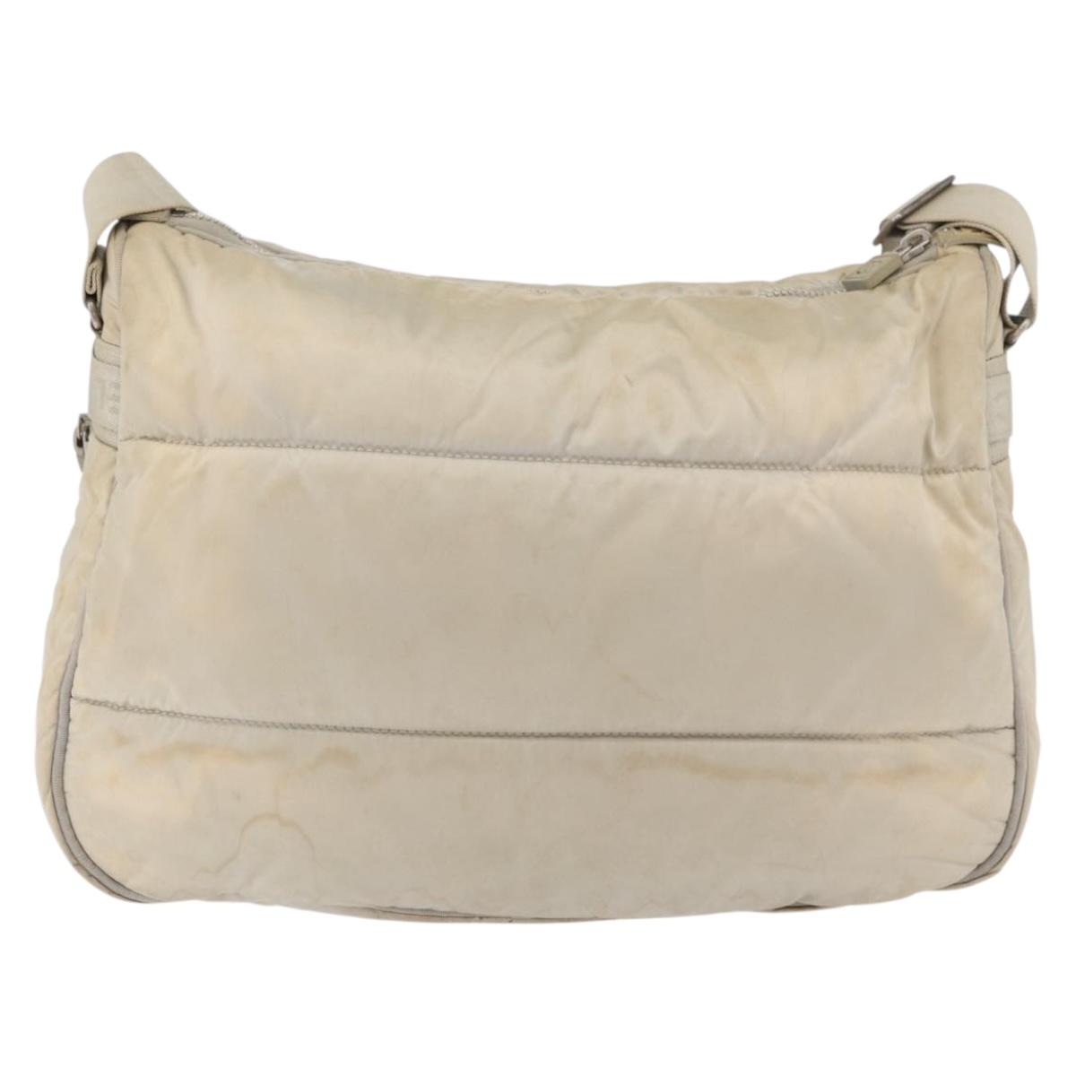 CHANEL Shoulder Bag Nylon Beige Silver CC Auth mr2413